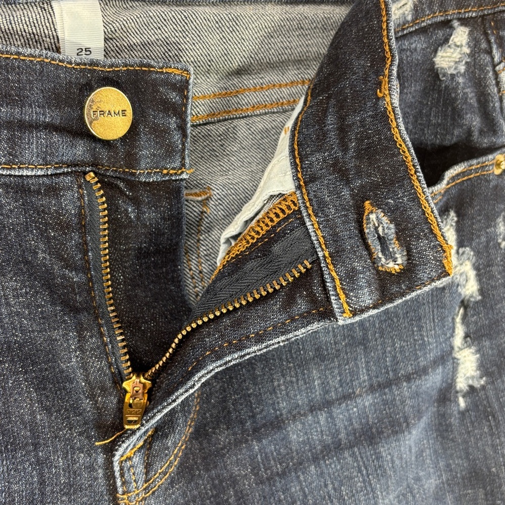 Frame Le Garcon Crop Dark Distressed Jeans Size 25 - Picture 7 of 11